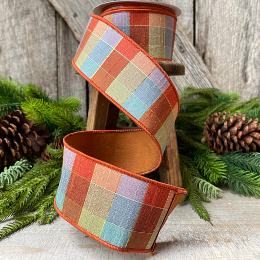 2.5" Orange Sedona Checks, Farrisilk Ribbon, Fall Ribbon