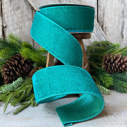 2.5" Teal Velvet Luster RIbbon, Farrisilk Ribbon, Velvet RIbbon