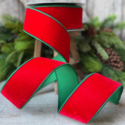 2.5" Red Emerald Velvet, Farrisilk Ribbon, 2 Tone Velvet