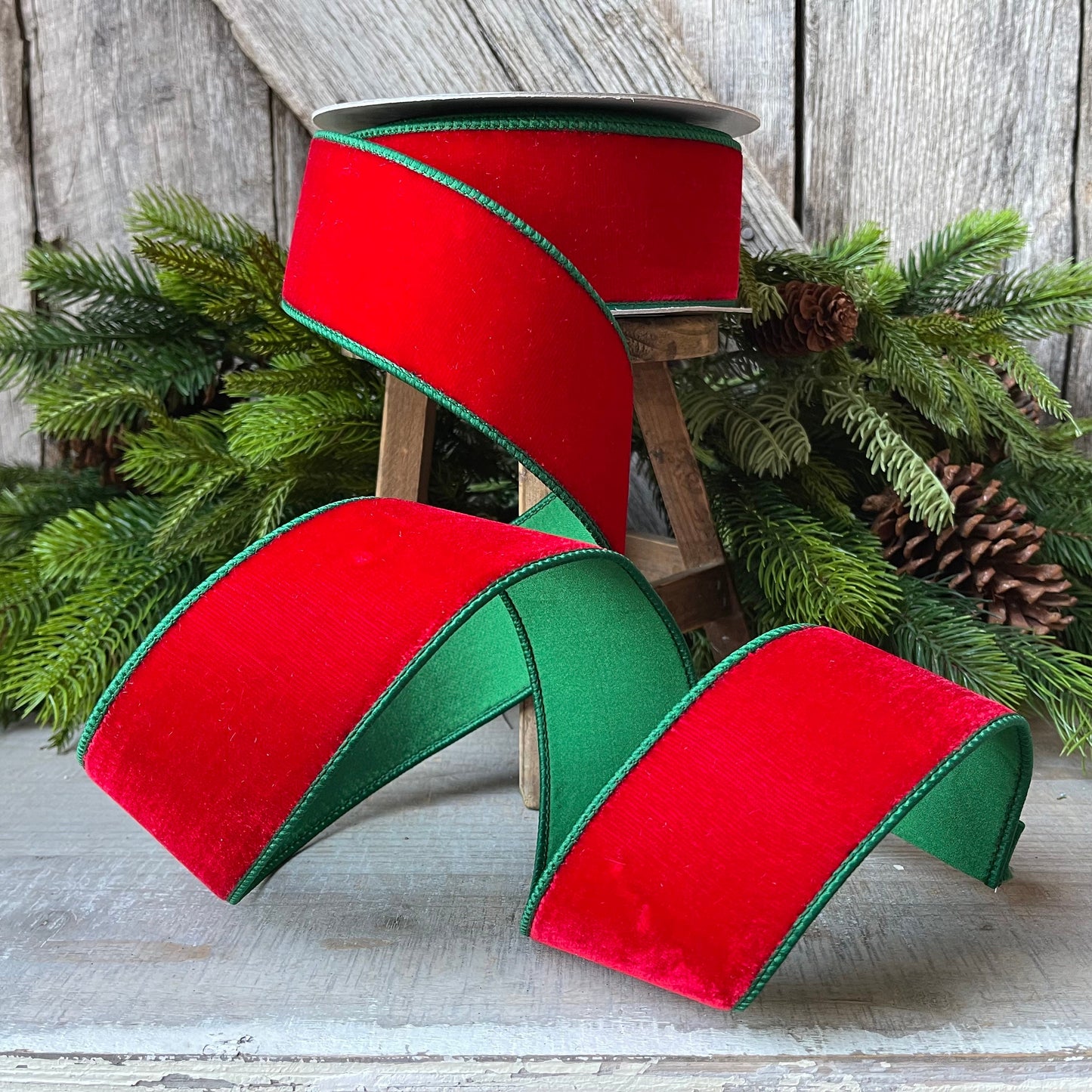 2.5" Red Emerald Velvet, Farrisilk Ribbon, 2 Tone Velvet