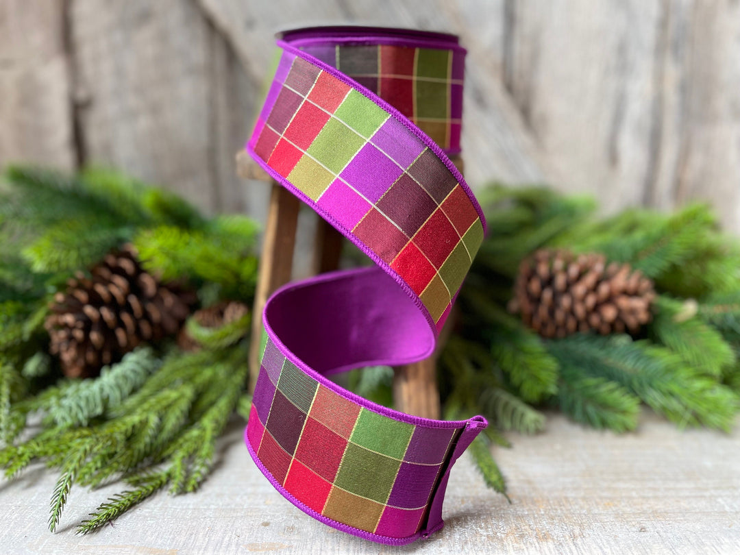 2.5" Purple Sedona Checks, Farrisilk Ribbon, Fall Ribbon