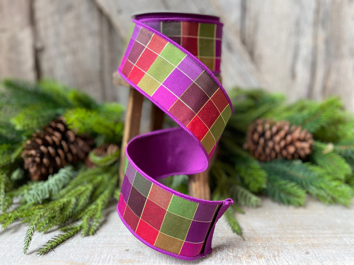 2.5" Purple Sedona Checks, Farrisilk Ribbon, Fall Ribbon