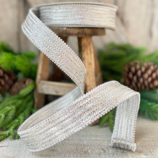 1" Silver Metallic Ribbon, Farrisilk Ribbon, Silver Metallic Jingle Ribbon