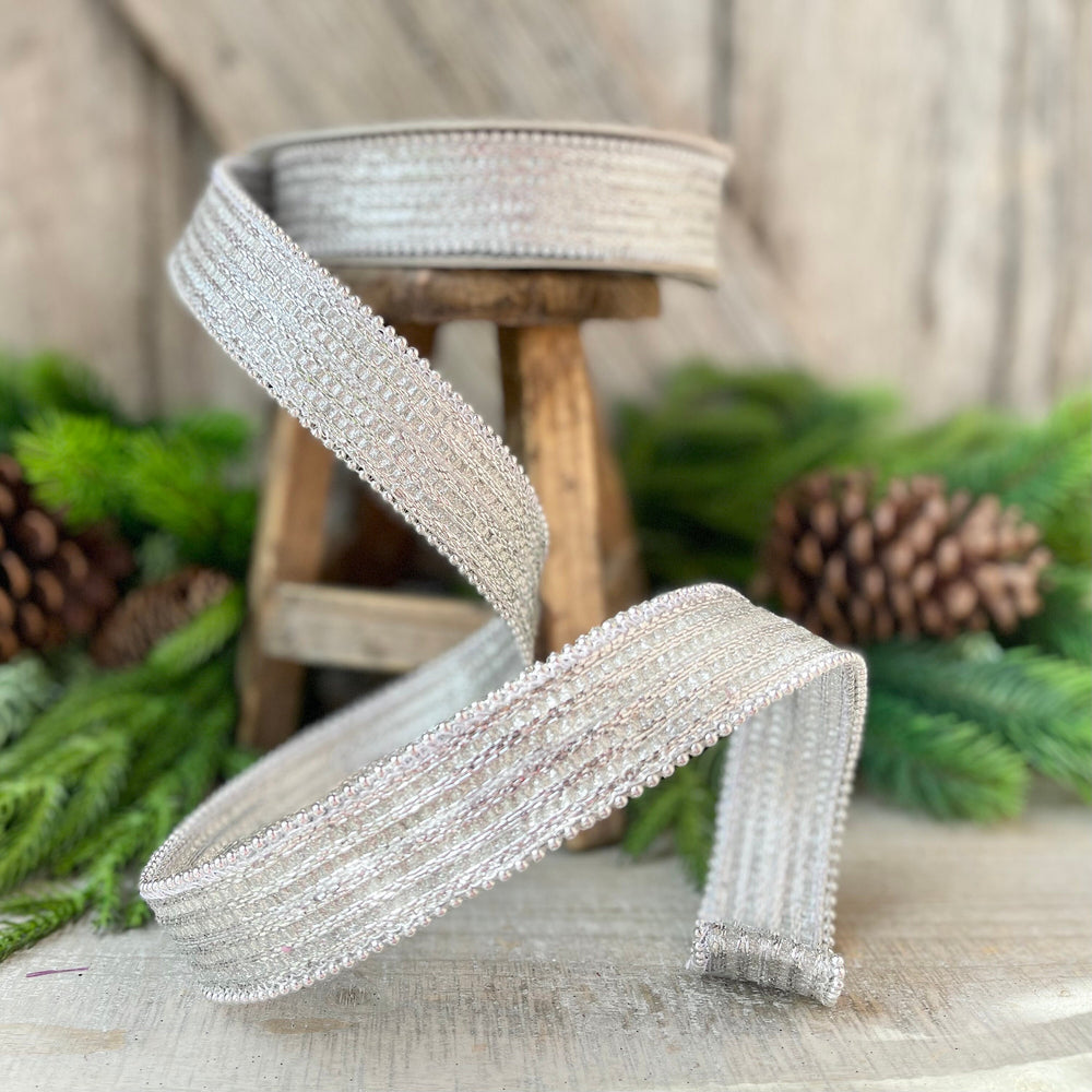 1" Silver Metallic Ribbon, Farrisilk Ribbon, Silver Metallic Jingle Ribbon