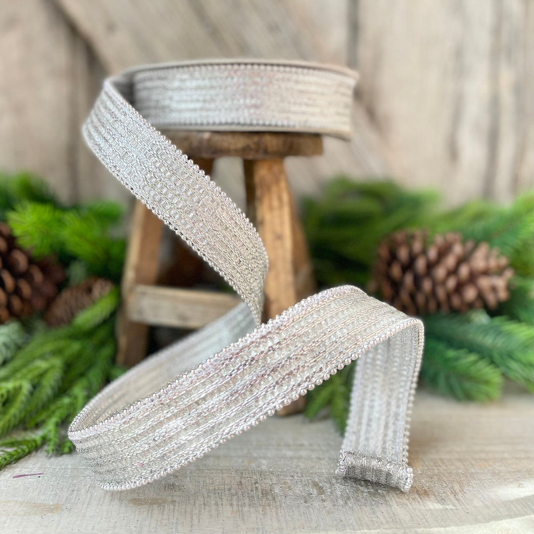 1" Silver Metallic Ribbon, Farrisilk Ribbon, Silver Metallic Jingle Ribbon