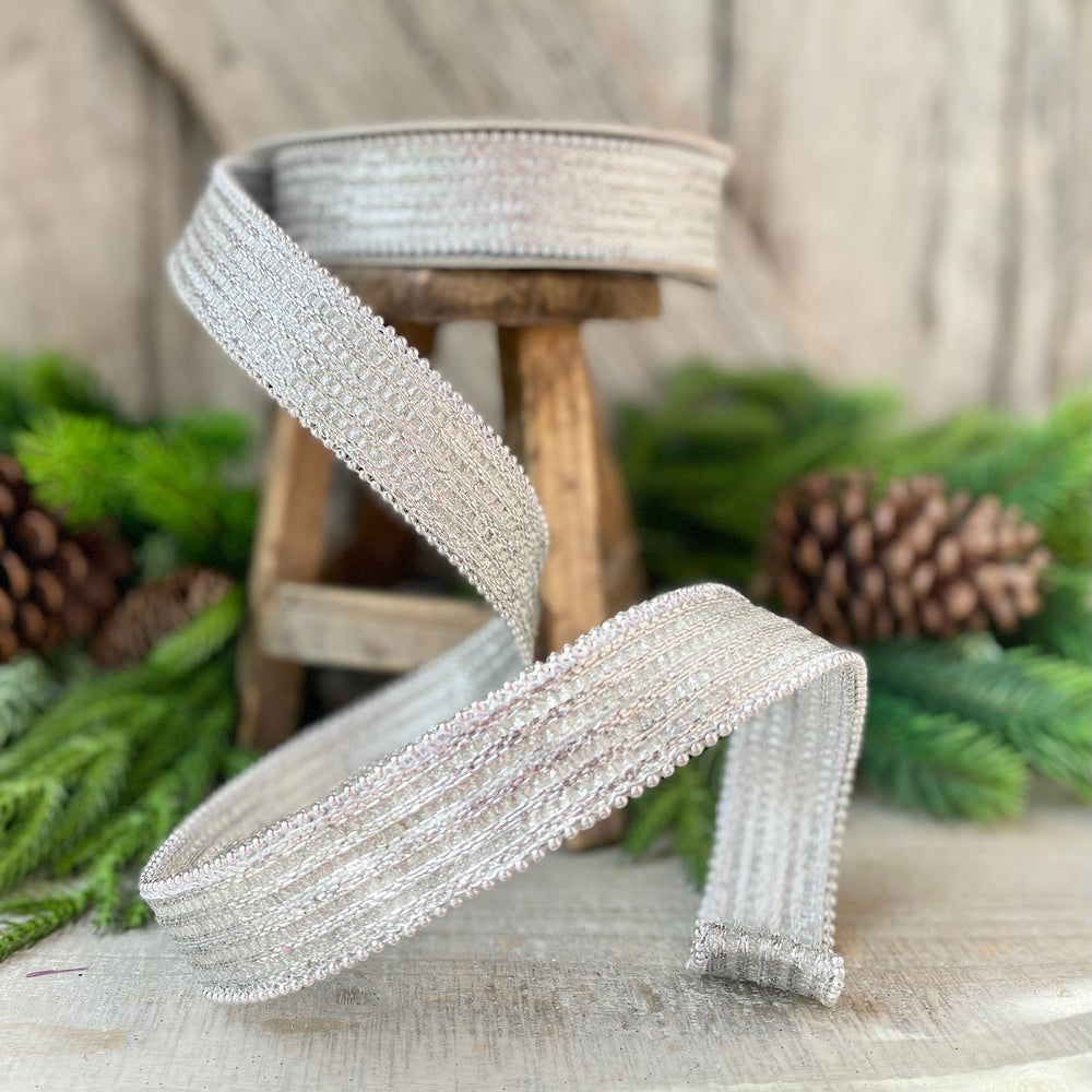 1" Silver Metallic Ribbon, Farrisilk Ribbon, Silver Metallic Jingle Ribbon
