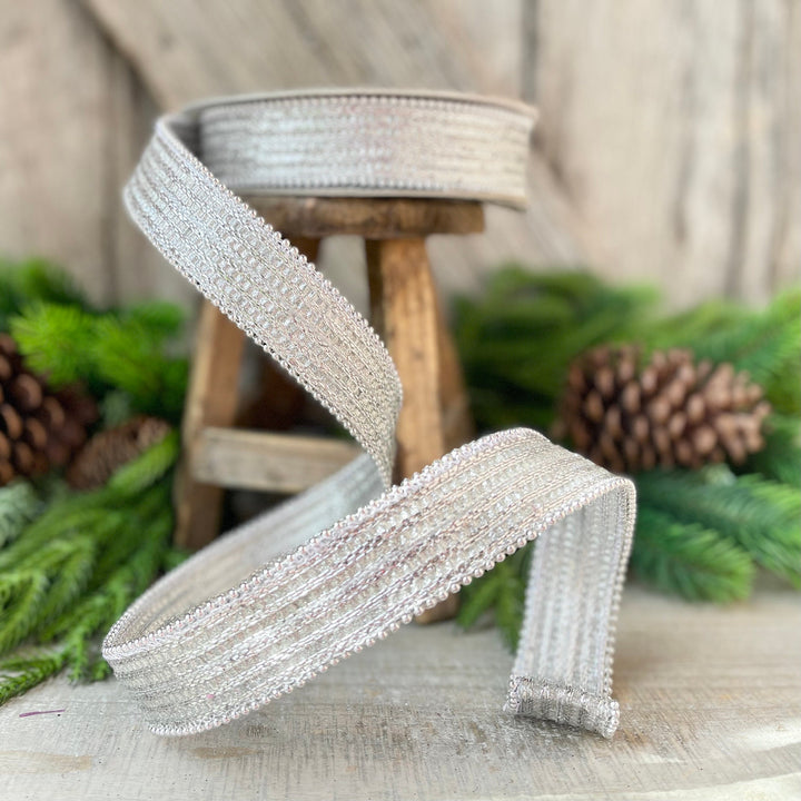 1" Silver Metallic Ribbon, Farrisilk Ribbon, Silver Metallic Jingle Ribbon