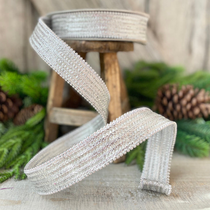 1" Silver Metallic Ribbon, Farrisilk Ribbon, Silver Metallic Jingle Ribbon