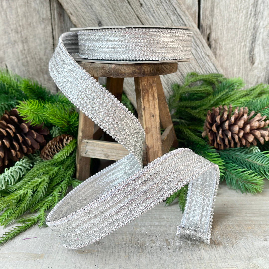 1" Silver Metallic Ribbon, Farrisilk Ribbon, Silver Metallic Jingle Ribbon