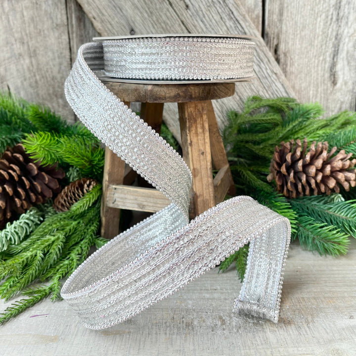 1" Silver Metallic Ribbon, Farrisilk Ribbon, Silver Metallic Jingle Ribbon