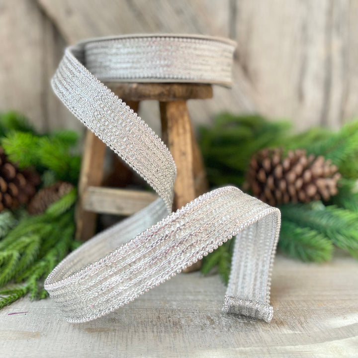 1" Silver Metallic Ribbon, Farrisilk Ribbon, Silver Metallic Jingle Ribbon
