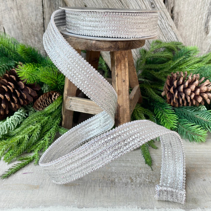 1" Silver Metallic Ribbon, Farrisilk Ribbon, Silver Metallic Jingle Ribbon