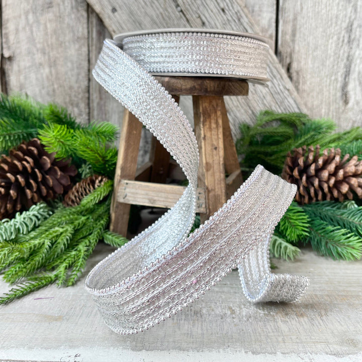 1" Silver Metallic Ribbon, Farrisilk Ribbon, Silver Metallic Jingle Ribbon