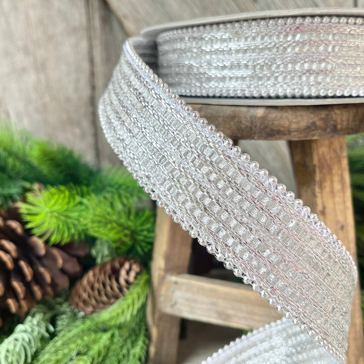 1" Silver Metallic Ribbon, Farrisilk Ribbon, Silver Metallic Jingle Ribbon