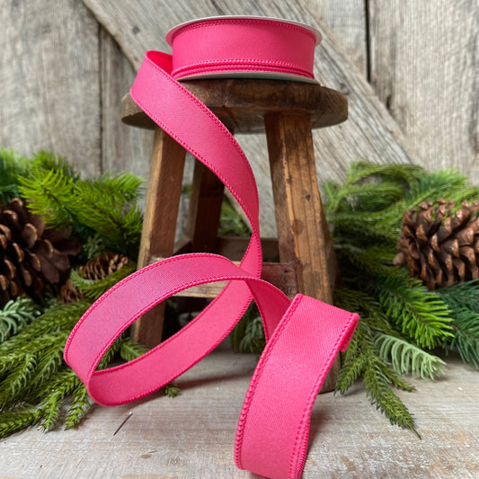 7/8" Hot Pink Double Weave Wired RIbbon, Narrow RIbbon, Wreath Supply