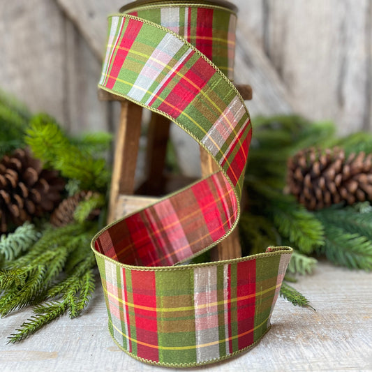 2.5" Red Green Elfy Plaid by Farrisilk, Christmas Ribbon