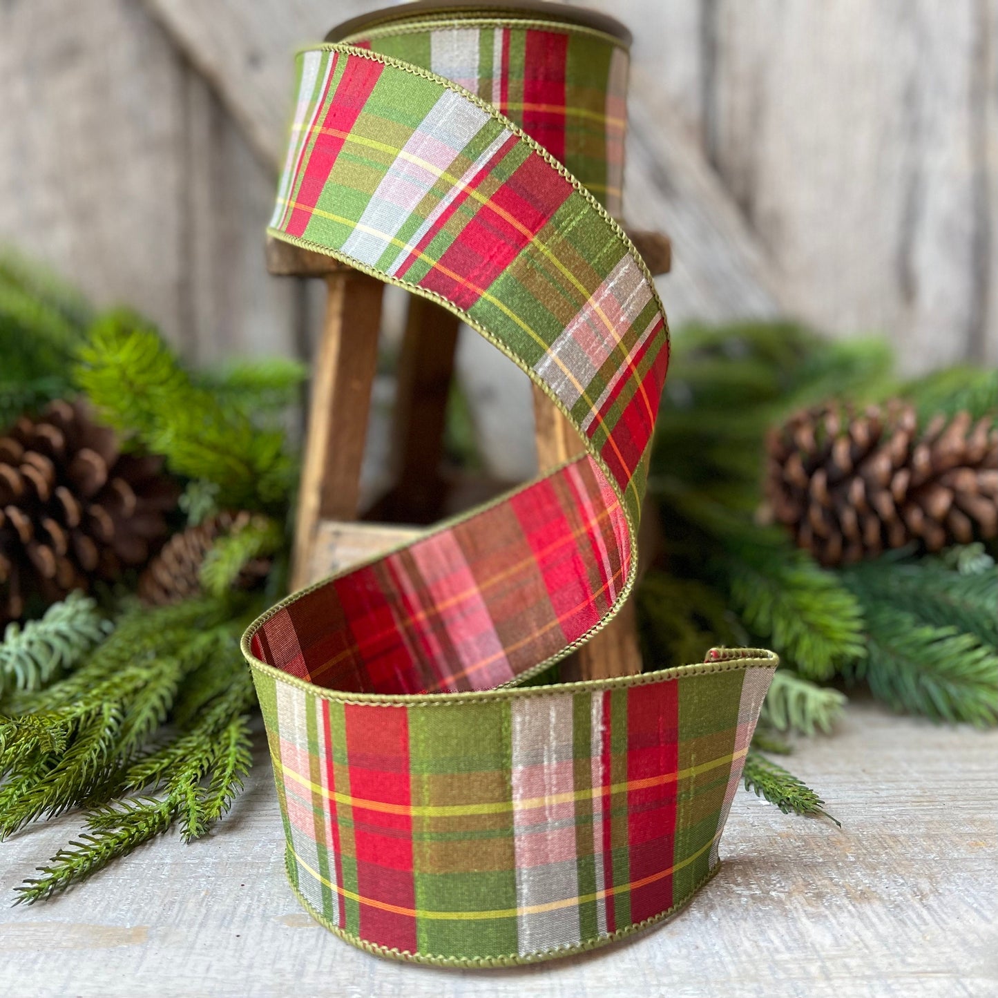 2.5" Red Green Elfy Plaid by Farrisilk, Christmas Ribbon