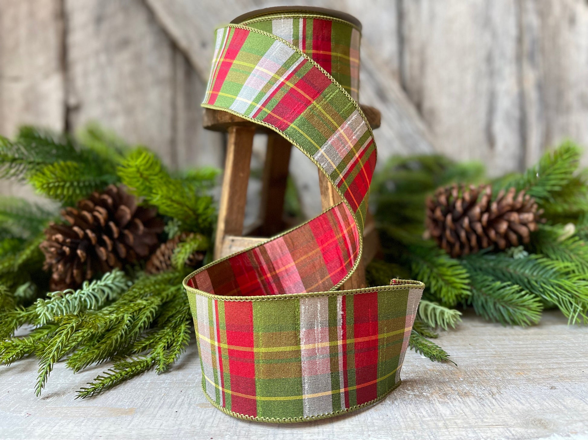 2.5" Red Green Elfy Plaid by Farrisilk, Christmas Ribbon