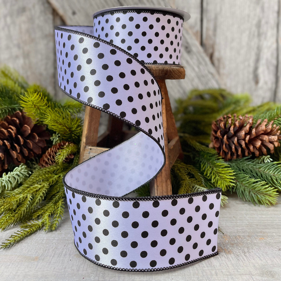 2.5" White &amp; Black Mini Dots, Farrisilk Ribbon, Polka Dot RIbbon