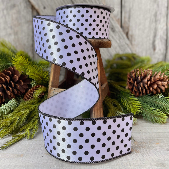 2.5" White &amp; Black Mini Dots, Farrisilk Ribbon, Polka Dot RIbbon