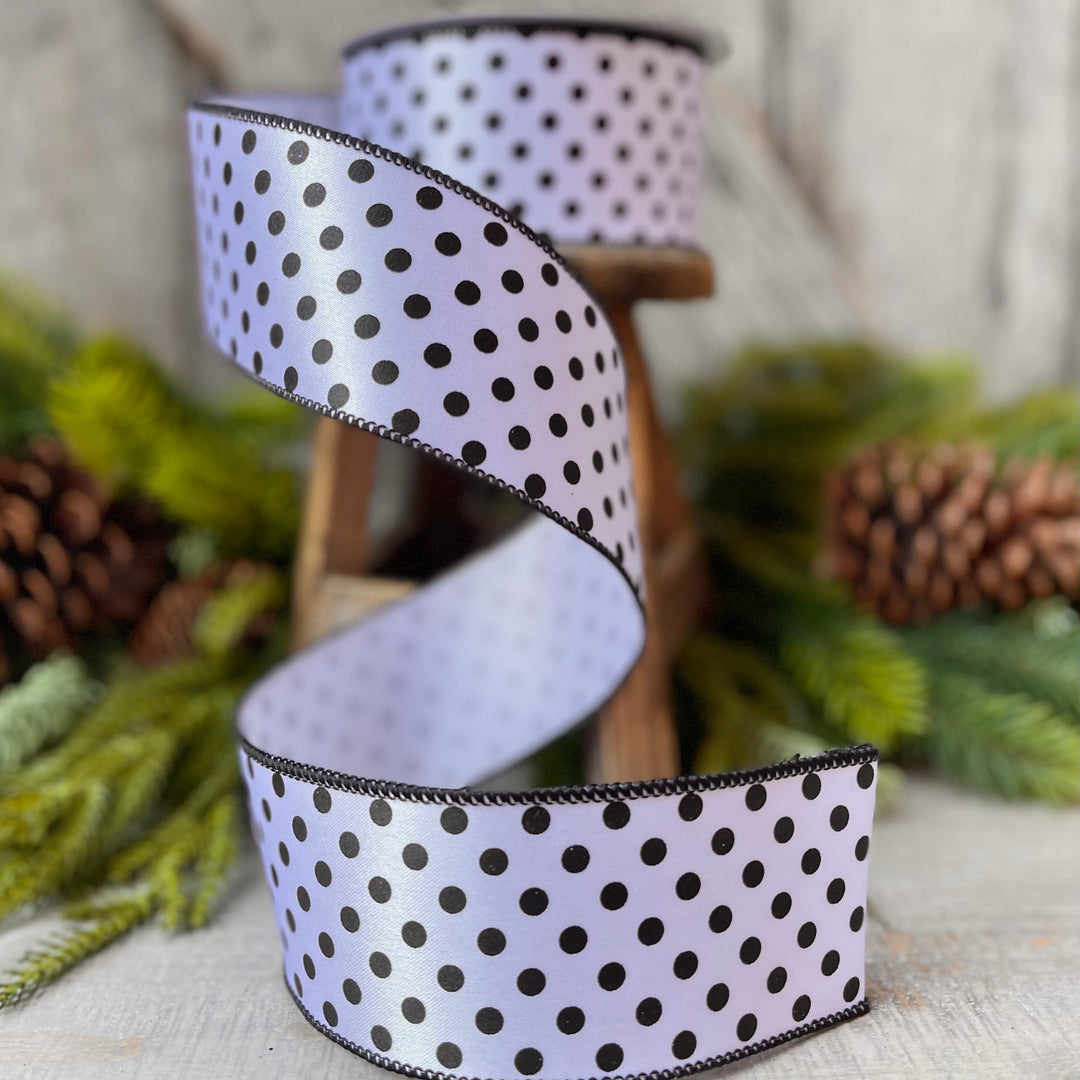 2.5" White &amp; Black Mini Dots, Farrisilk Ribbon, Polka Dot RIbbon
