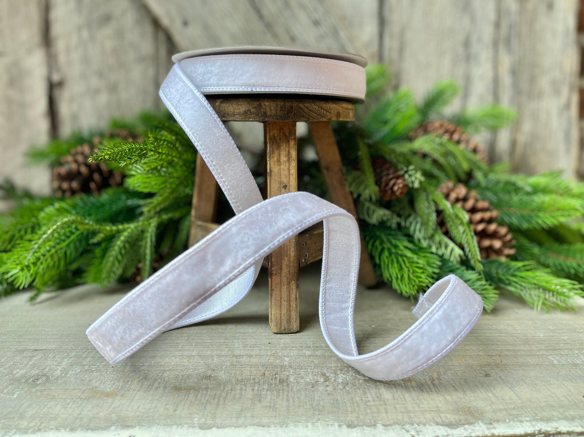 1" White Velvet Luster, Farrisilk Ribbon