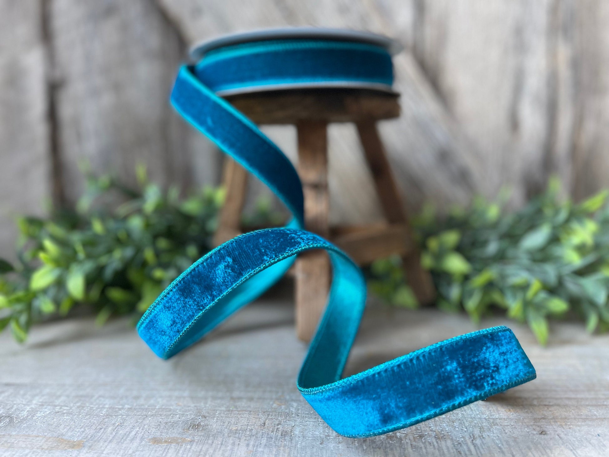 1" Turquoise Velvet Luster RIbbon, Farrisilk Ribbon, Velvet RIbbon
