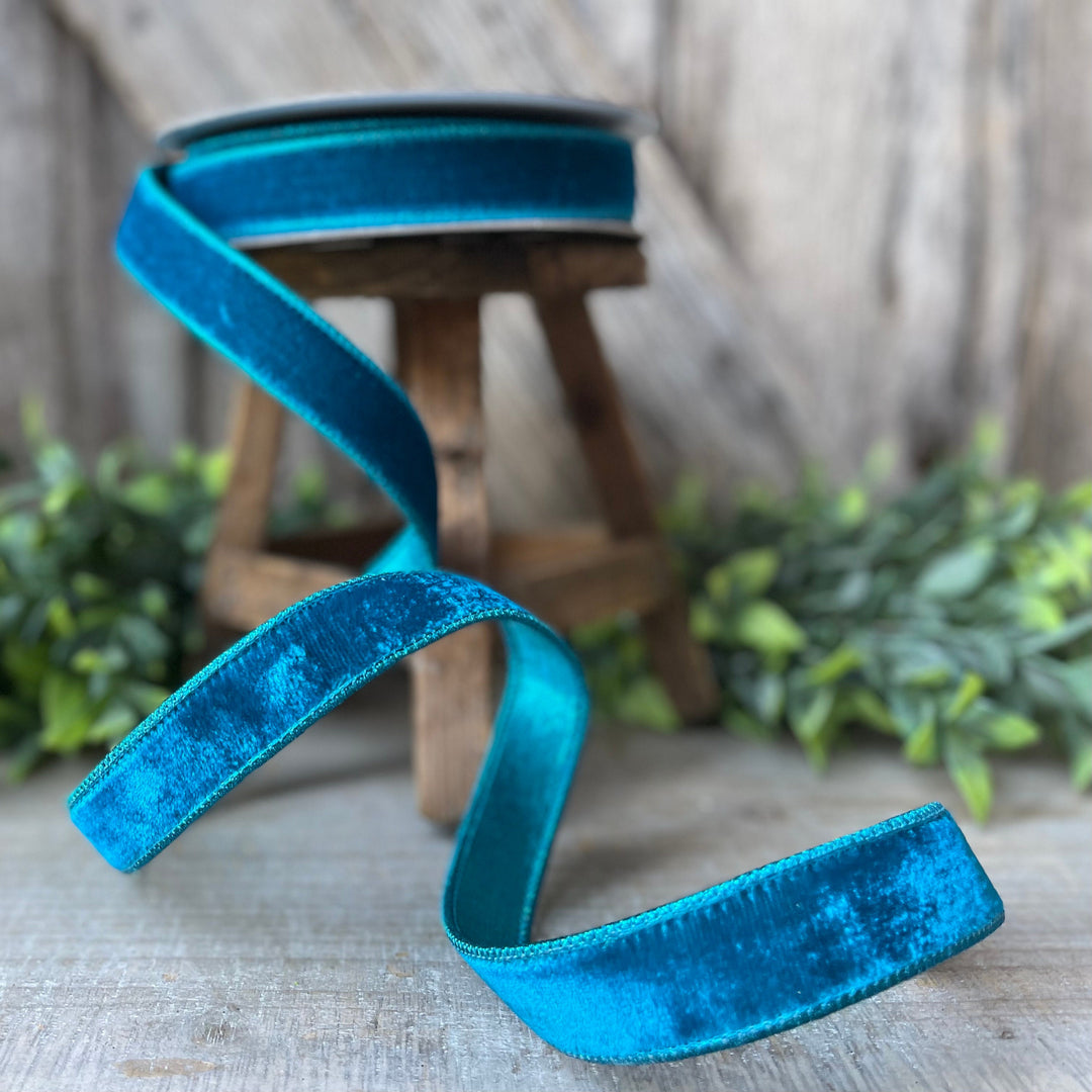 1" Turquoise Velvet Luster RIbbon, Farrisilk Ribbon