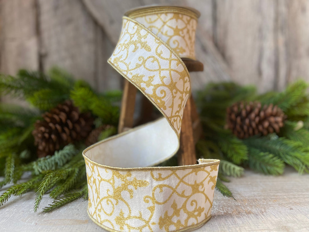 2.5" Ivory Gold CASSIA ACANTHUS, Farrisilk Ribbon