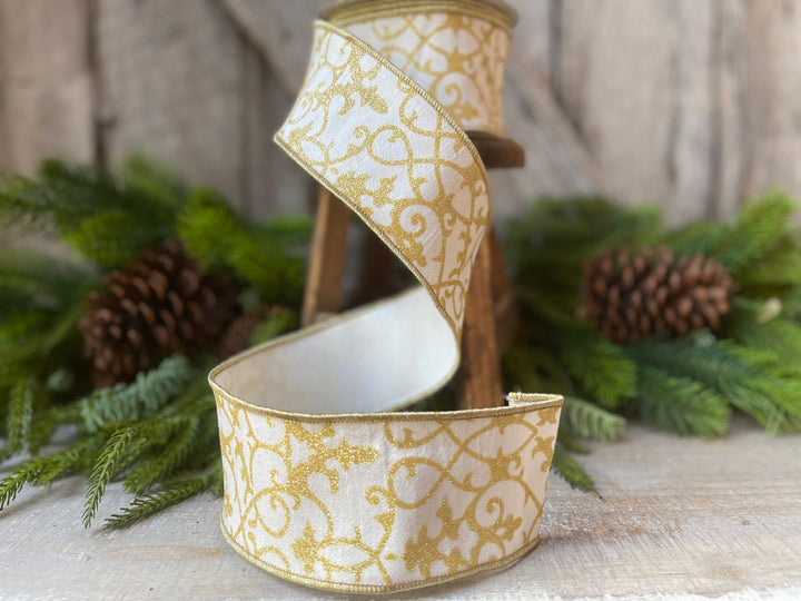 2.5" Ivory Gold CASSIA ACANTHUS, Farrisilk Ribbon