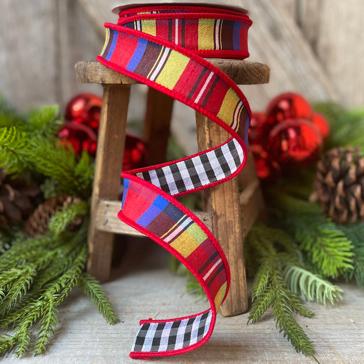 1" Nutcracker plaid ribbon, Farrisilk, Plaid Check