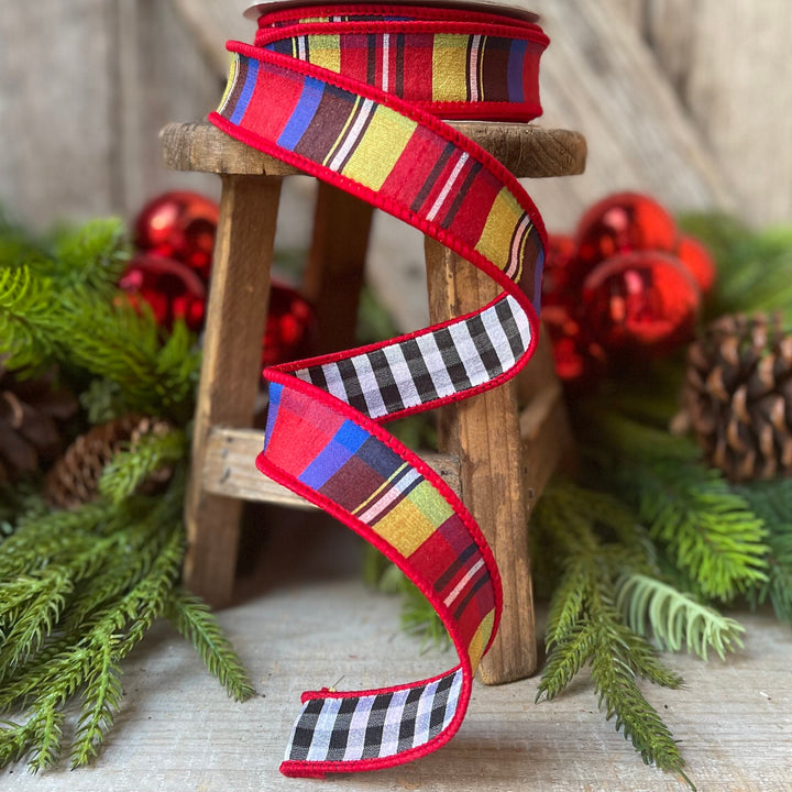 1" Nutcracker plaid ribbon, Farrisilk, Plaid Check