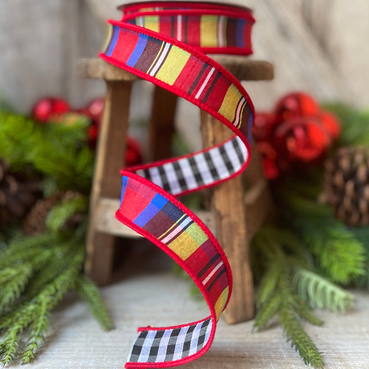 1" Nutcracker plaid ribbon, Farrisilk, Plaid Check