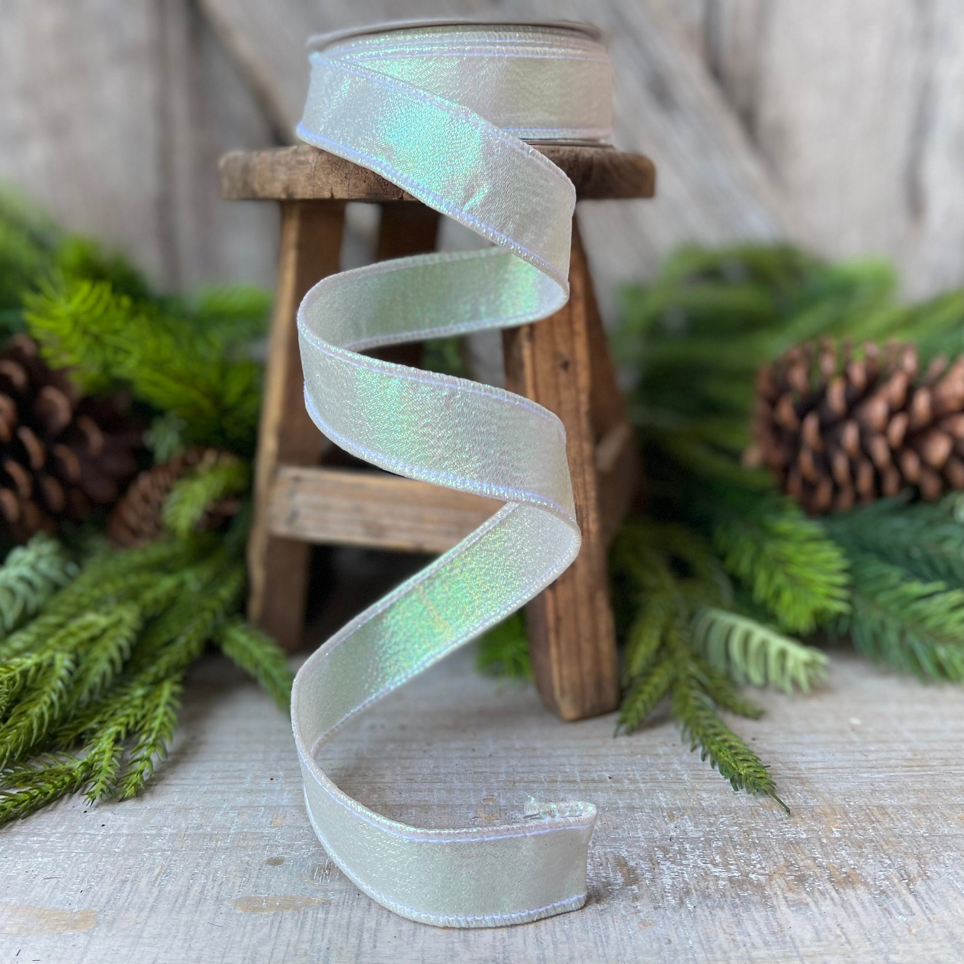 1" IRIDESCENT WHITE Luster, Farrisilk Ribbon