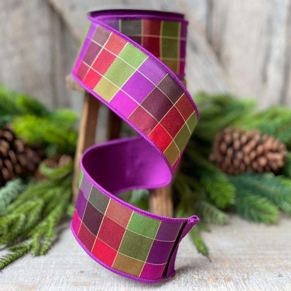 2.5" Purple Sedona Checks, Farrisilk Ribbon, Fall Ribbon