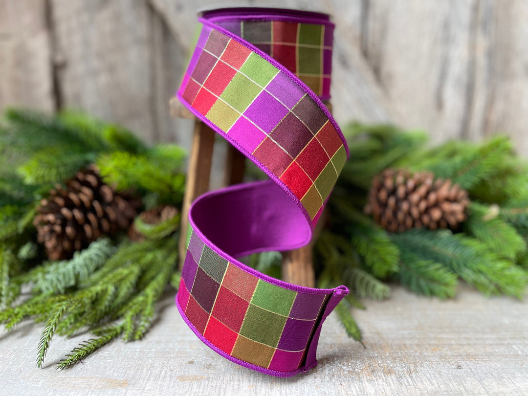 2.5" Purple Sedona Checks, Farrisilk Ribbon, Fall Ribbon
