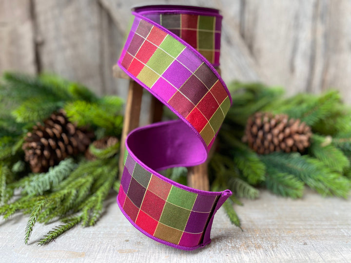 2.5" Purple Sedona Checks, Farrisilk Ribbon, Fall Ribbon