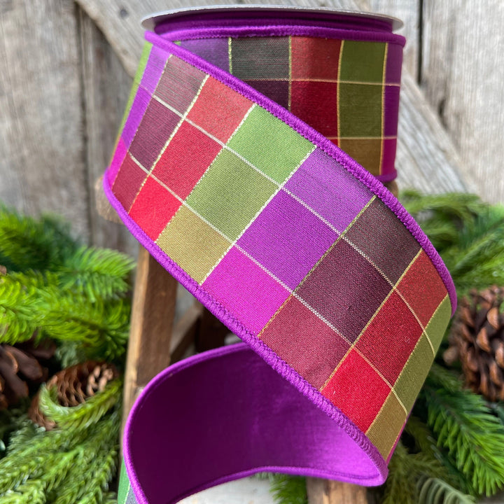 2.5" Purple Sedona Checks, Farrisilk Ribbon, Fall Ribbon