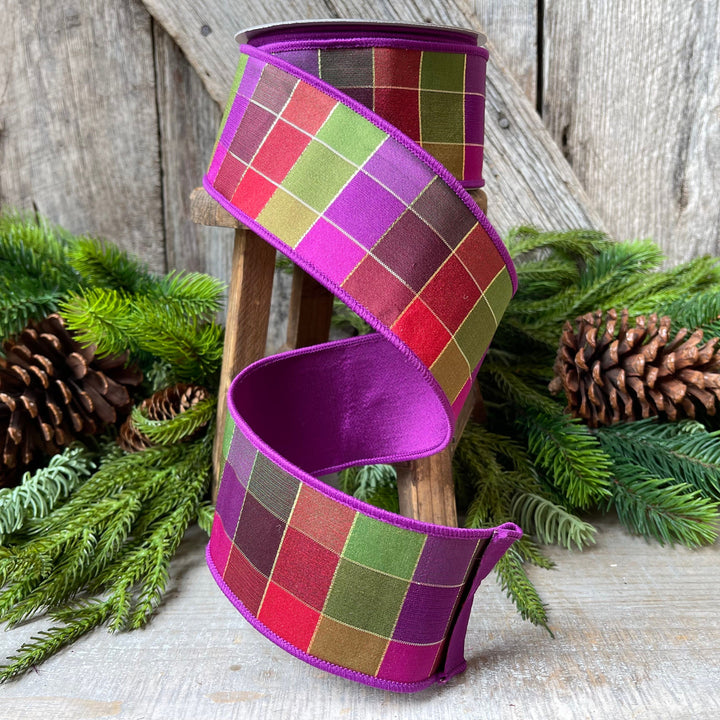 2.5" Purple Sedona Checks, Farrisilk Ribbon, Fall Ribbon