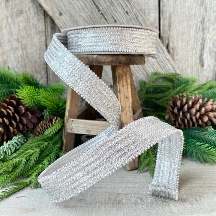 1" Silver Metallic Ribbon, Farrisilk Ribbon, Silver Metallic Jingle Ribbon