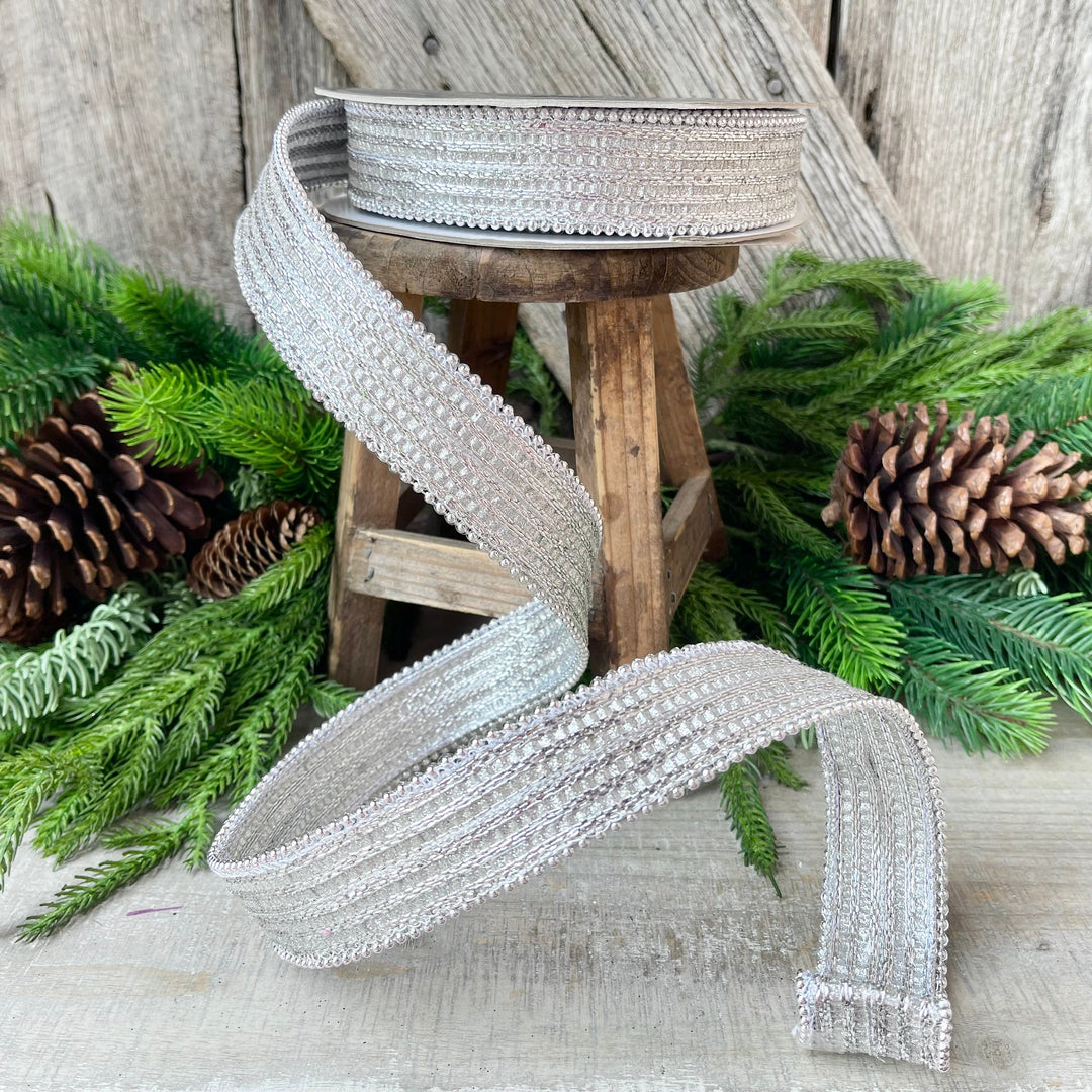 1" Silver Metallic Ribbon, Farrisilk Ribbon, Silver Metallic Jingle Ribbon