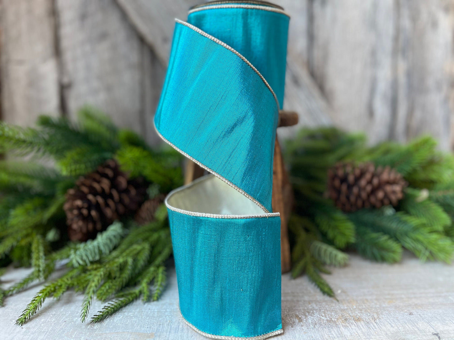 4" Turquoise Platinum Luster Ribbon, Farrisilk Ribbon