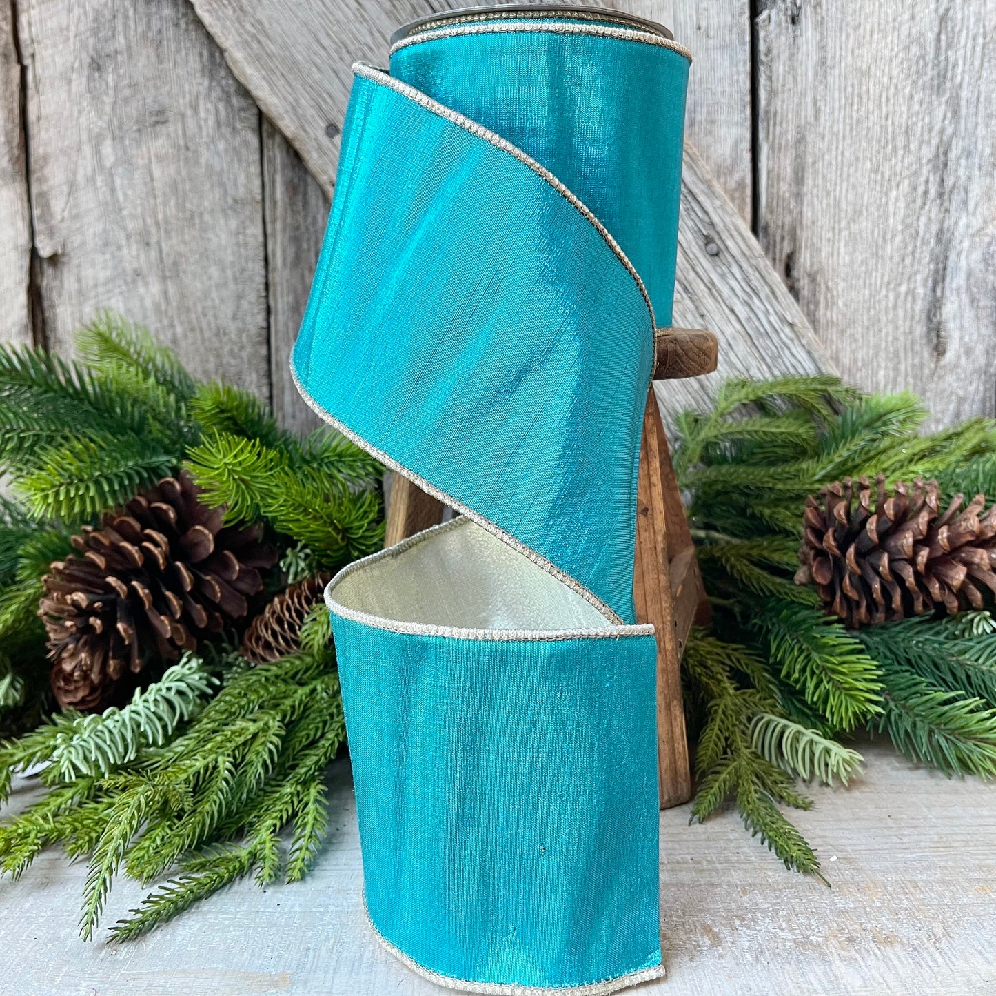 4" Turquoise Platinum Luster Ribbon, Farrisilk Ribbon