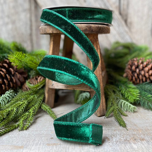1" Emerald Green Velvet, Farrisilk Ribbon, Green Velvet Luster Ribbon