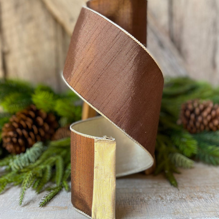 4” Bronze Platinum Luster Ribbon, Farrisilk ribbon