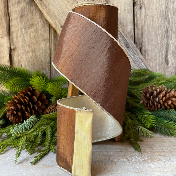 4” Bronze Platinum Luster Ribbon, Farrisilk ribbon
