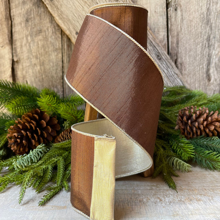 4” Bronze Platinum Luster Ribbon, Farrisilk ribbon