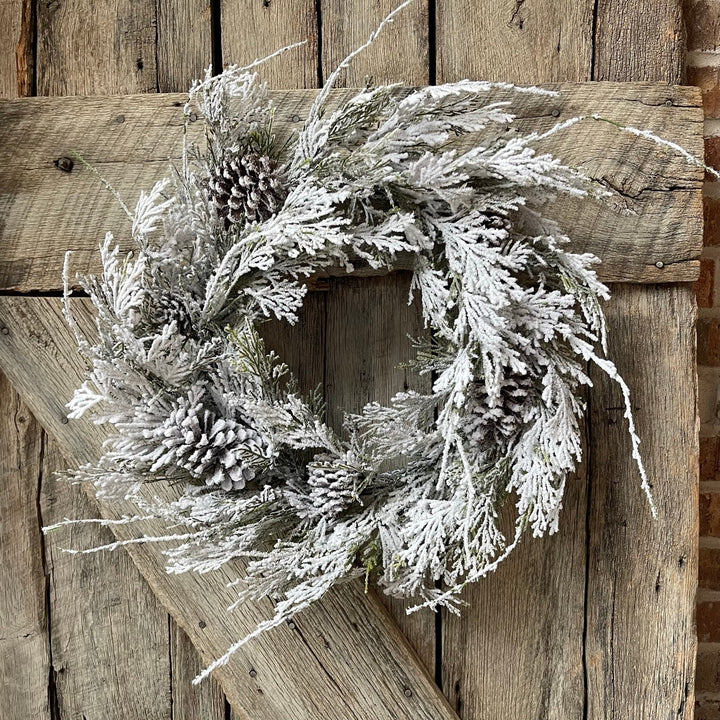 24" Snowy Flocked Wreath,Flocked Front Door Wreath,Christmas Wreath, Artificial Wreath