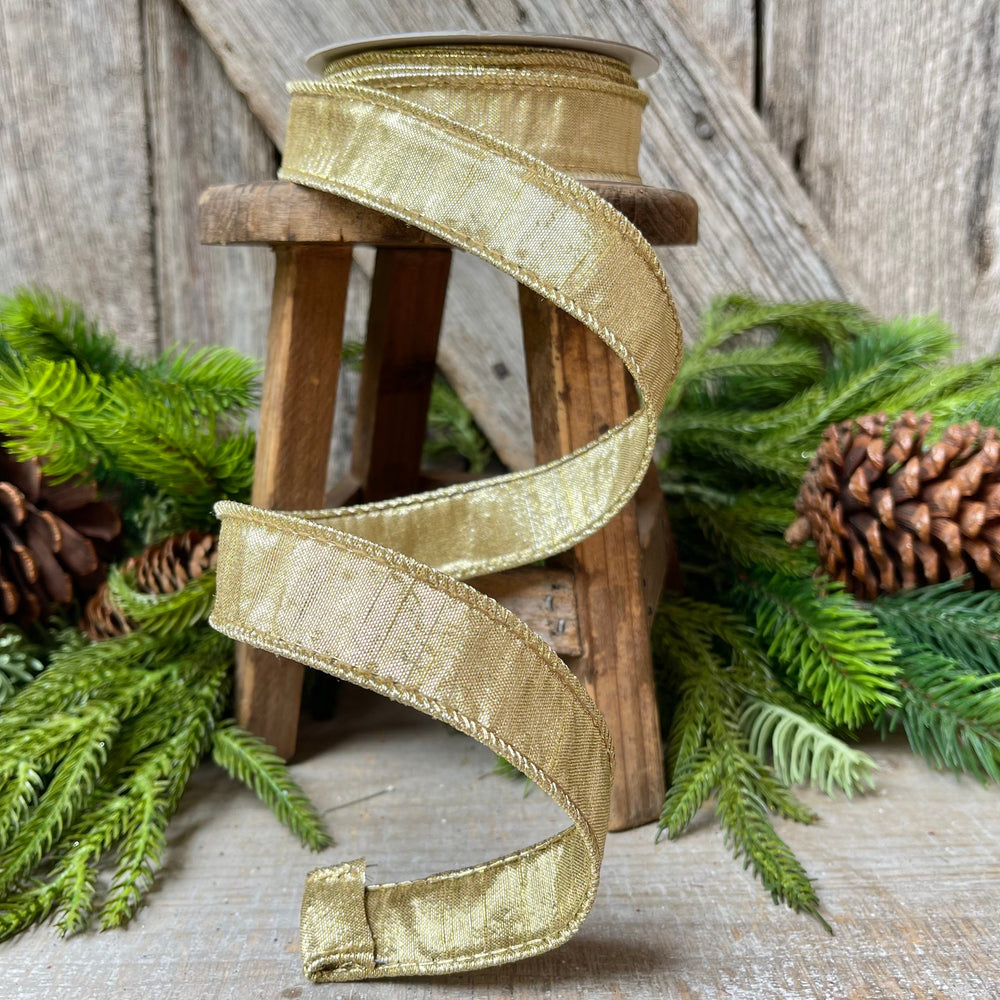 1" Gold Luster Ribbon, wired Ribbon, Wreath RIbbon
