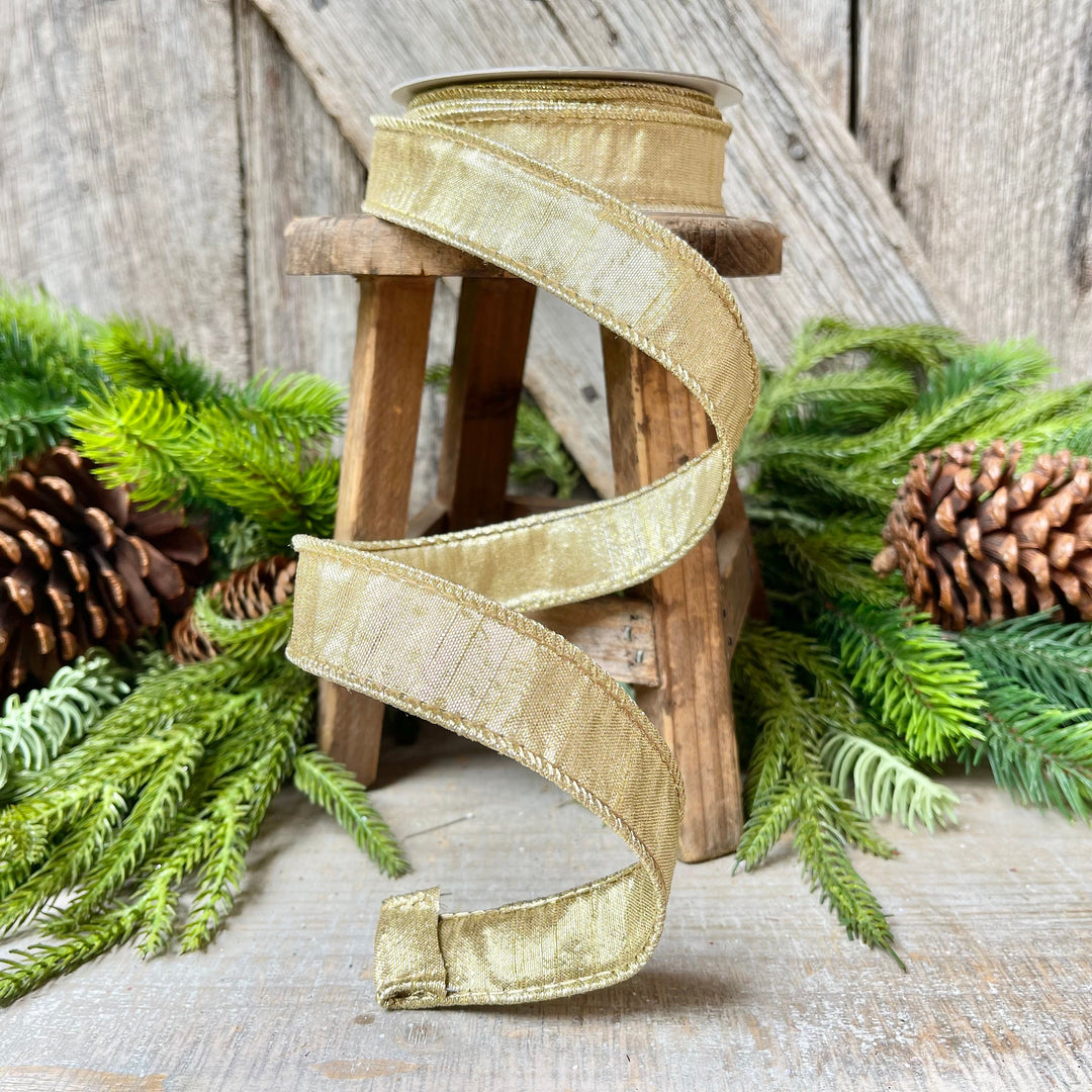 1" Gold Luster Ribbon, wired Ribbon, Wreath RIbbon